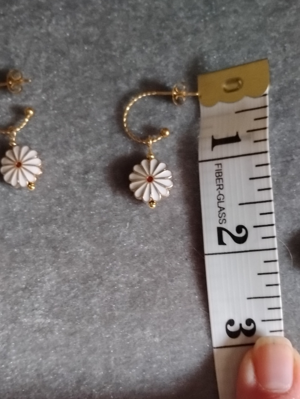 Hand Crafted Enameled Daisy Drop Earrings With 18kt Gold Hoops - Picture 5 of 5